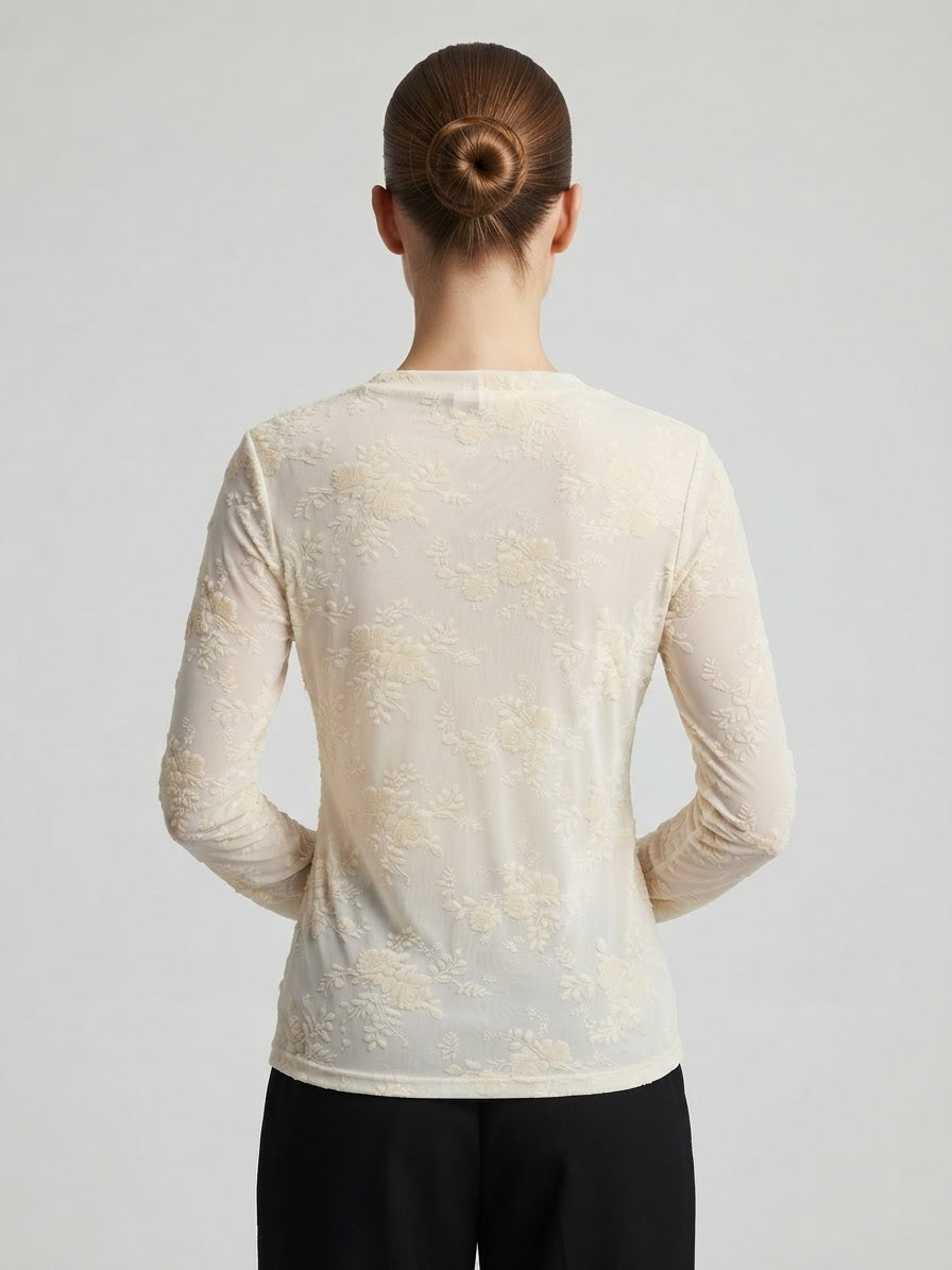 Maglia Grace Tulle Devore Floreale Panna