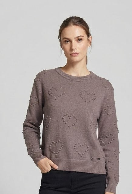 Maglioncino Julie Cuori Rilievo Tortora