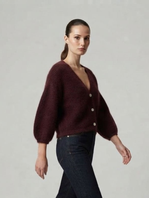 Cardigan Crop Marais in Maglia Soffice  Bordeaux