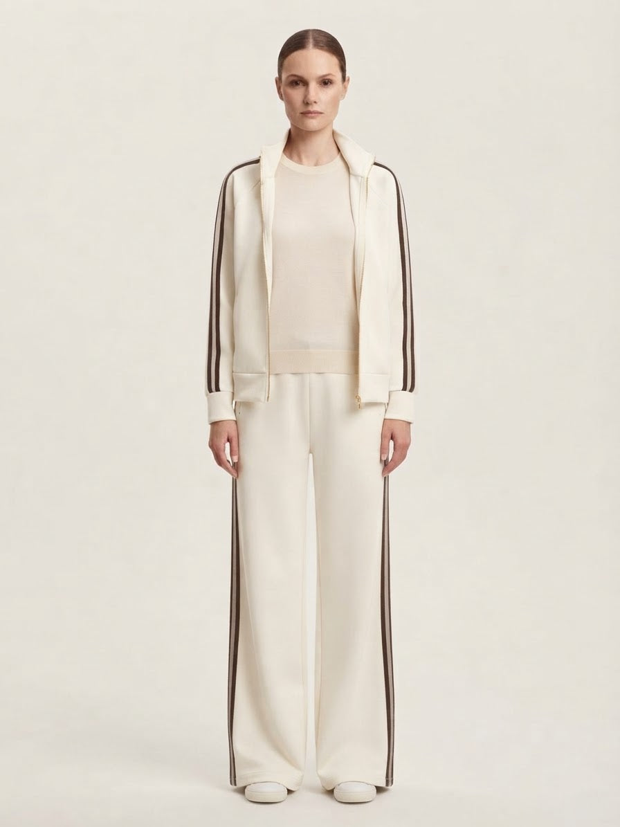 Completo Tuta Joy Panna con Zip e Banda Marrone