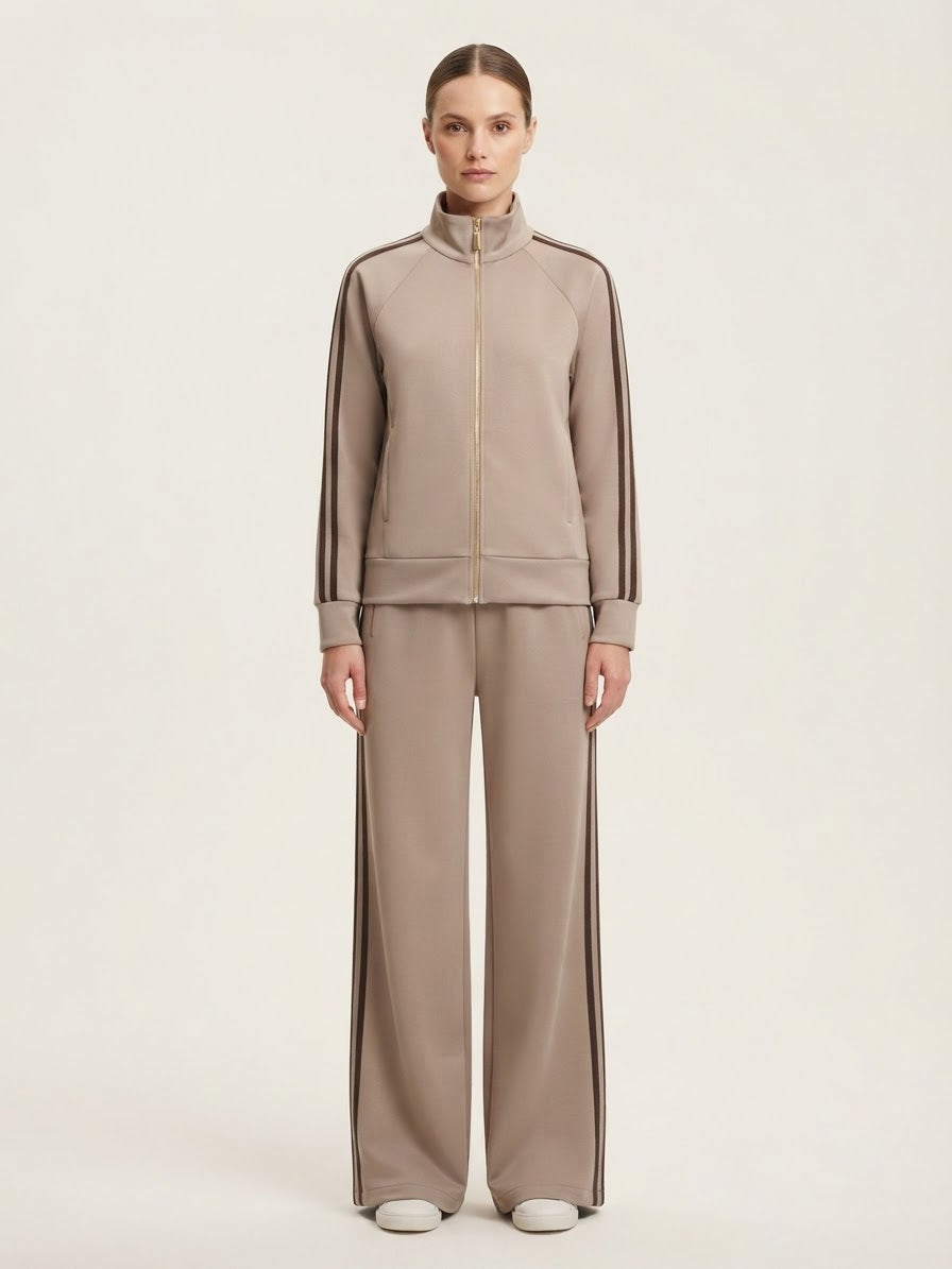 Completo Tuta Joy Tortora con Zip e Banda Marrone