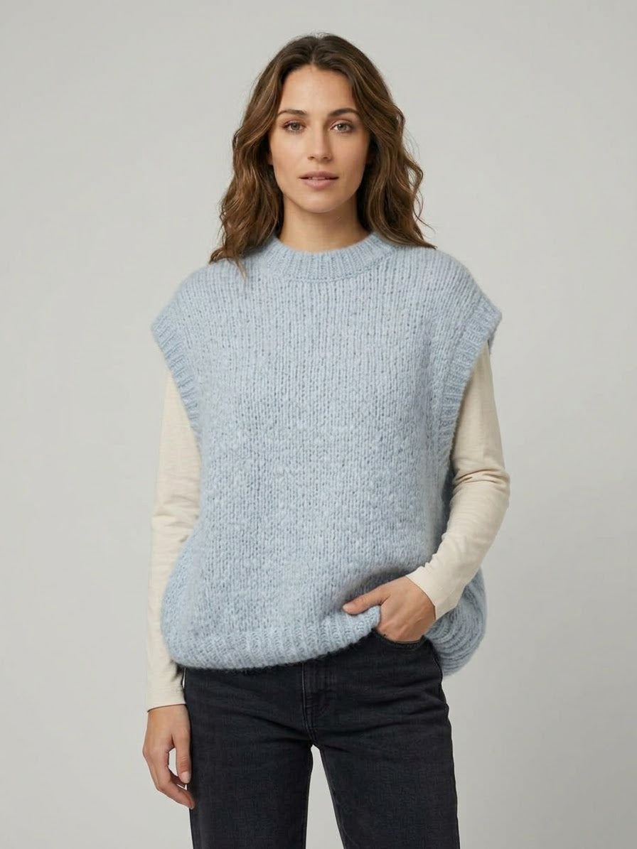 Gilet in Maglia Sveva Misto Lana Azzurro Polvere