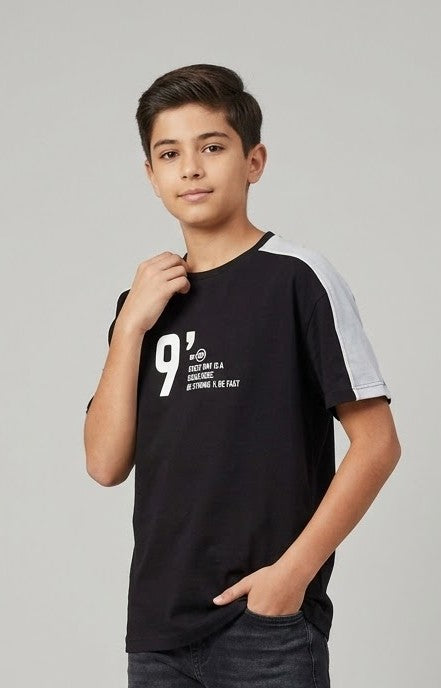 T-Shirt Seattle Color Block con Grafica Nera e Grigia
