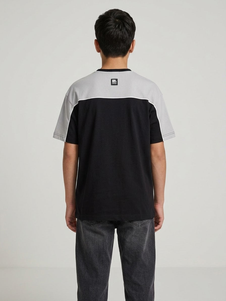 T-Shirt Seattle Color Block con Grafica Nera e Grigia