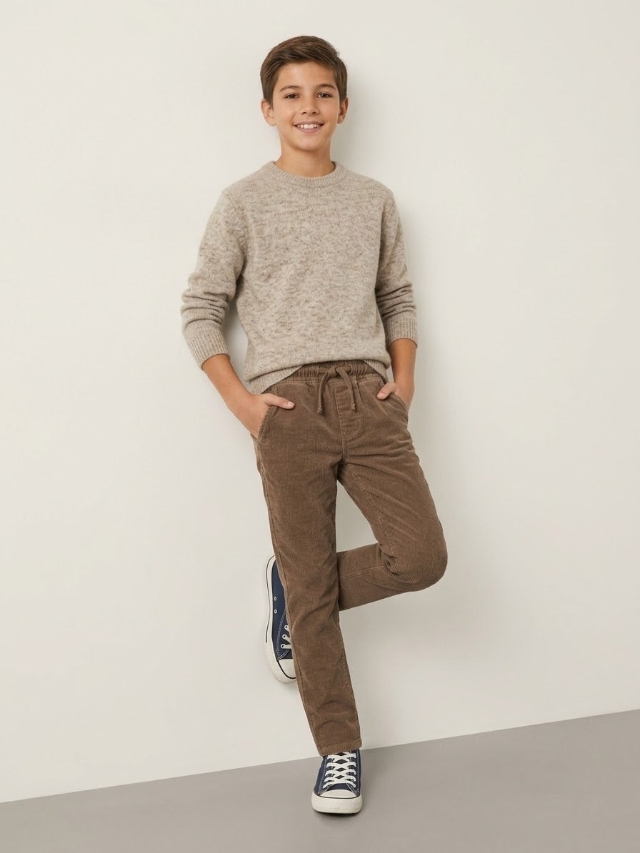Pantaloni Jogger Dylan in Velluto a Coste con Coulisse Nocciola