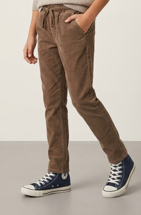 Pantaloni Jogger Dylan in Velluto a Coste con Coulisse Nocciola