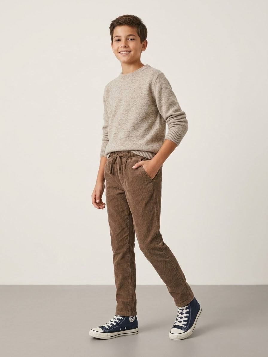 Pantaloni Jogger Dylan in Velluto a Coste con Coulisse Nocciola