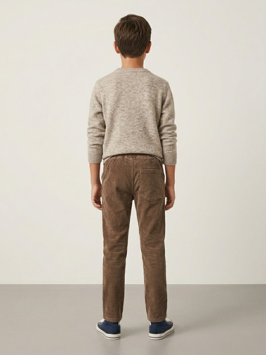 Pantaloni Jogger Dylan in Velluto a Coste con Coulisse Nocciola