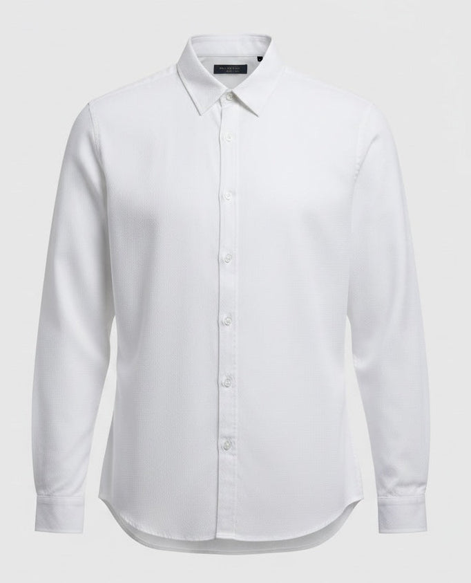 Camicia Bianca in Tessuto Operato Micro Texture