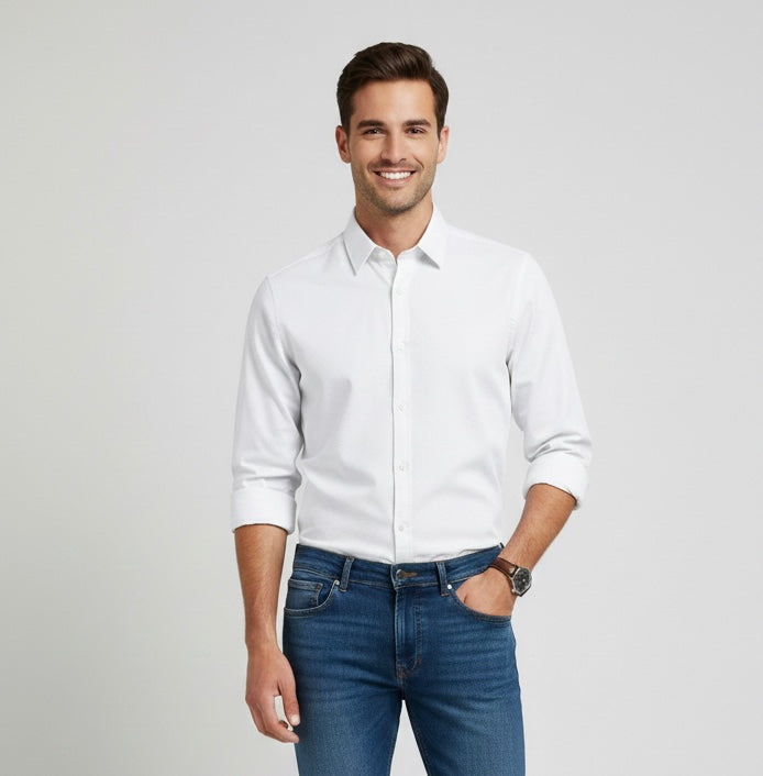 Camicia Bianca in Tessuto Operato Micro Texture