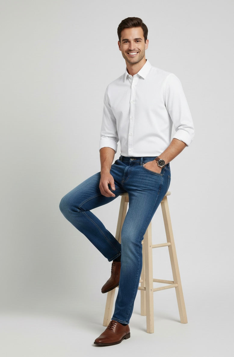 Camicia Bianca in Tessuto Operato Micro Texture