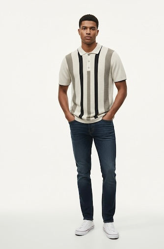 Polo in Maglia a Righe Verticali Beige  Black