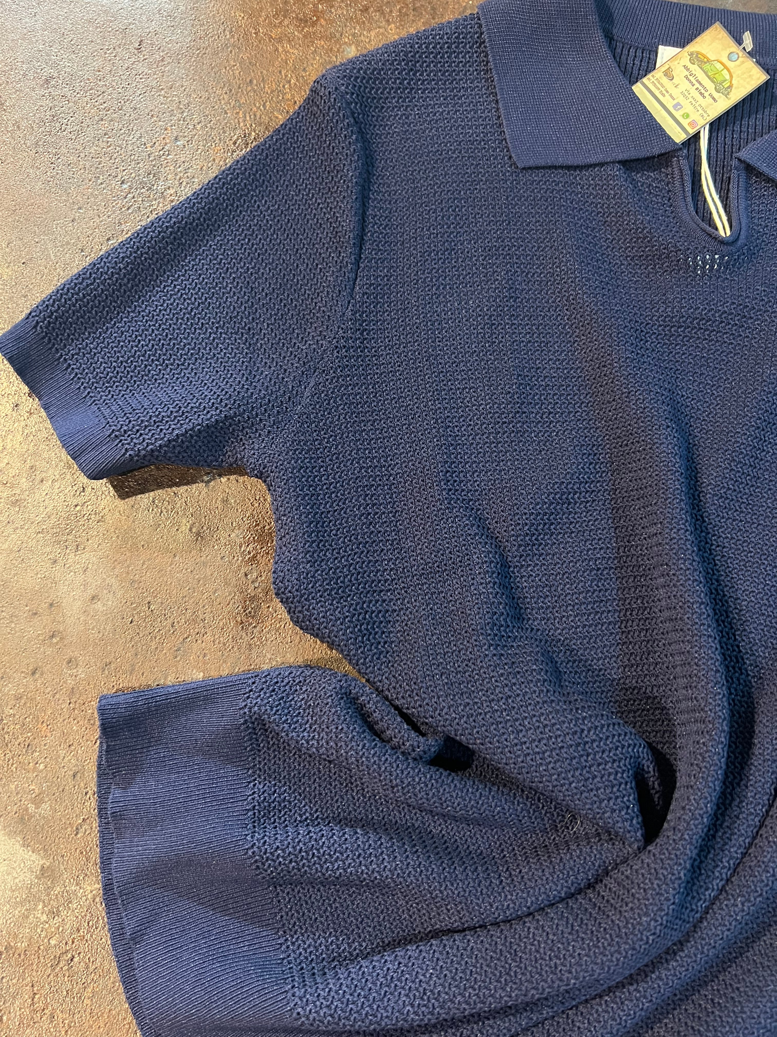 Polo in Maglia a Nido d'Ape Blu Navy
