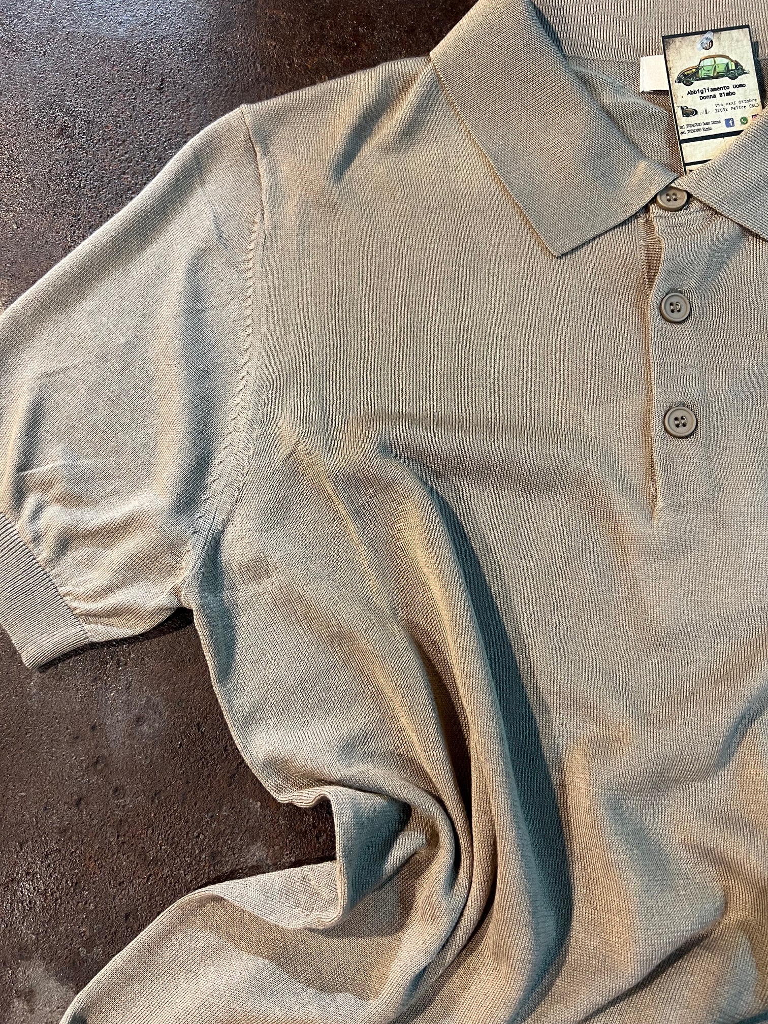 Polo in Maglia Rasata a Manica Corta Tortora