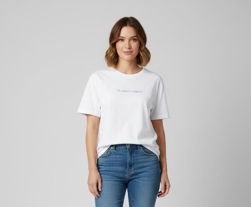 T-Shirt Ho sempre Ragione Ricamo Azzurro