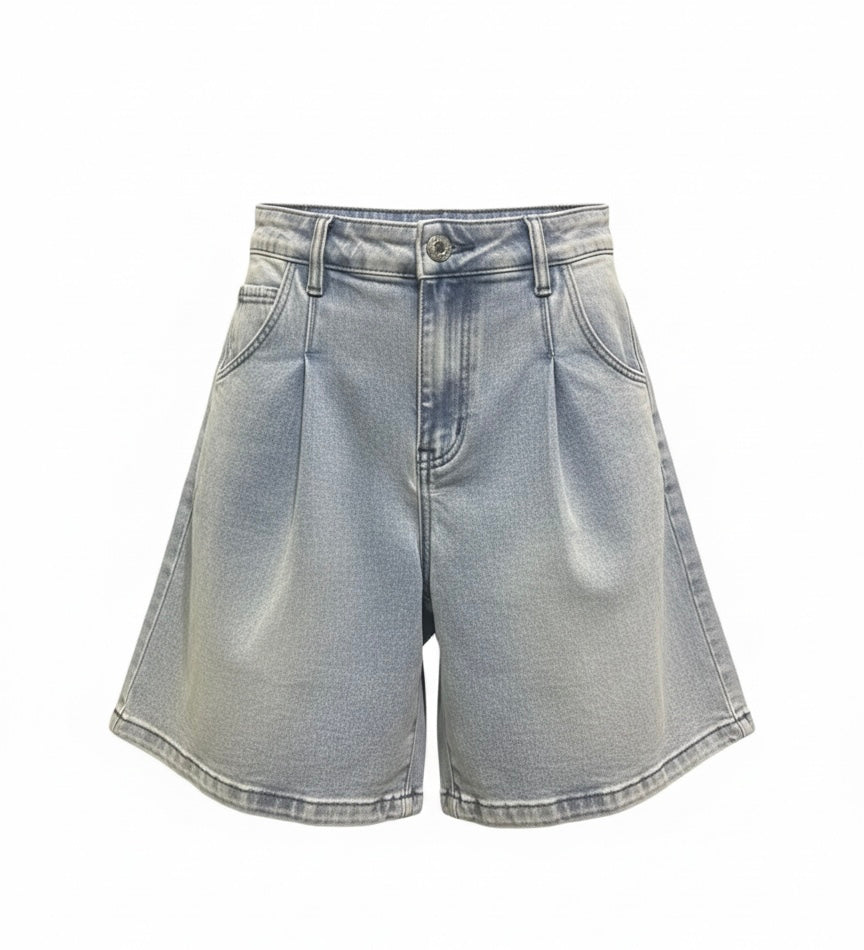 Bermuda in Denim Wide Leg con Pinces