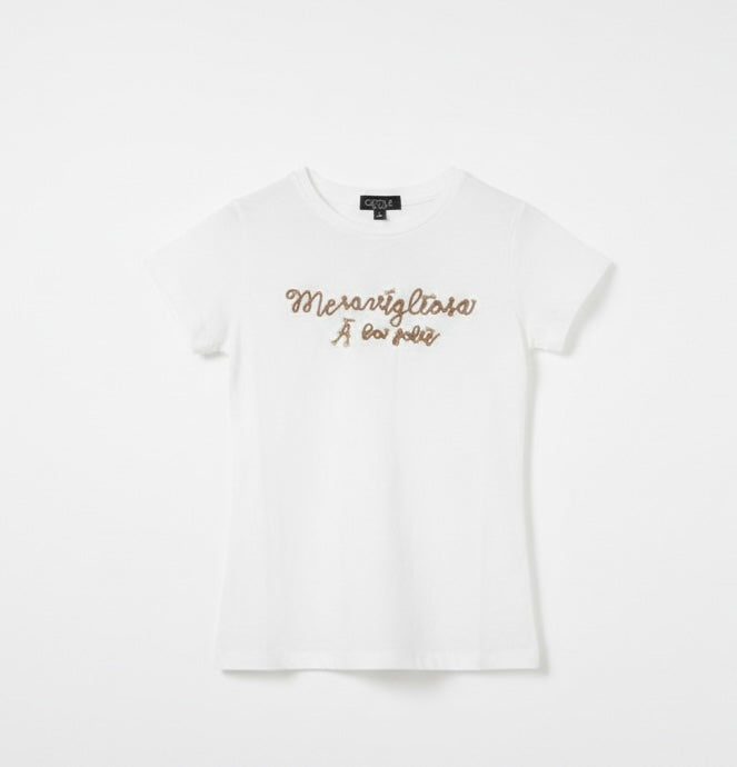 T-shirt con Scritta Meravigliosa in Rilievo