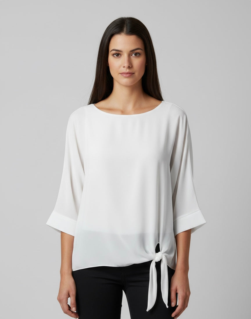 Blusa Sky Bianco con nodo asimmetrico