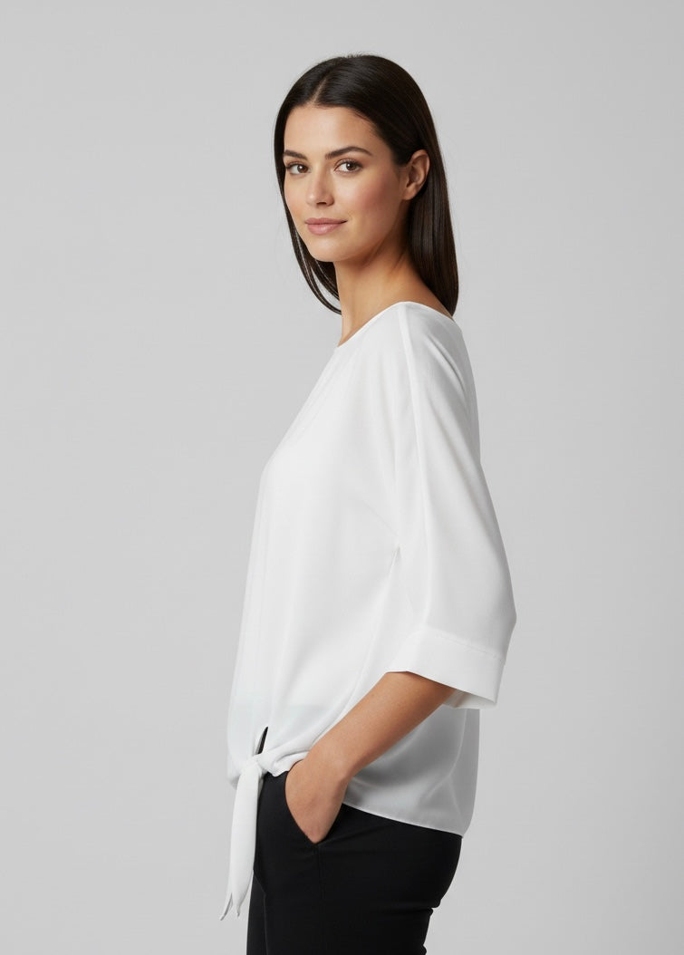 Blusa Sky Bianco con nodo asimmetrico