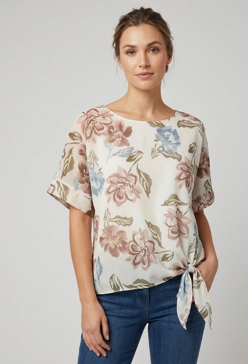 Blusa a Fantasia Floreale con Nodo