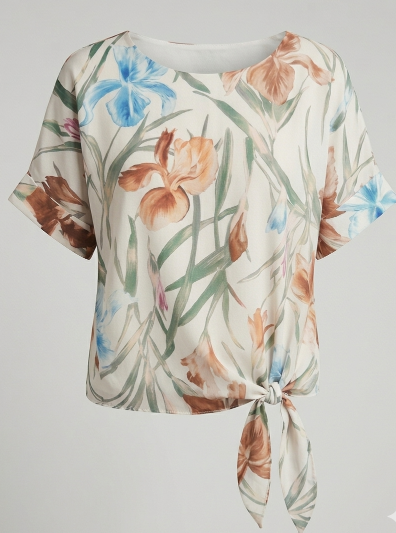 Blusa a Fantasia Floreale con Nodo Rosa