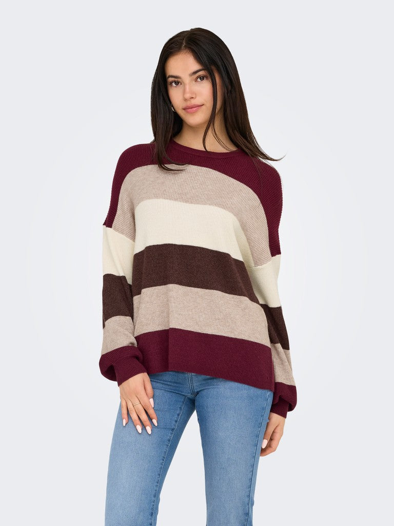 Maglioncino Donna Tia a Righe Multicolore Tonalità Bordeaux & Earth