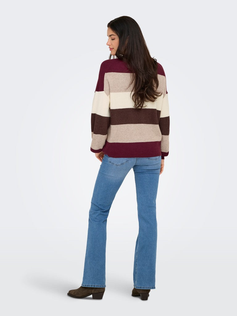 Maglioncino Donna Tia a Righe Multicolore Tonalità Bordeaux & Earth
