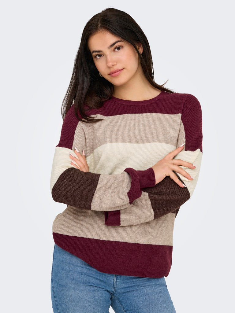 Maglioncino Donna Tia a Righe Multicolore Tonalità Bordeaux & Earth