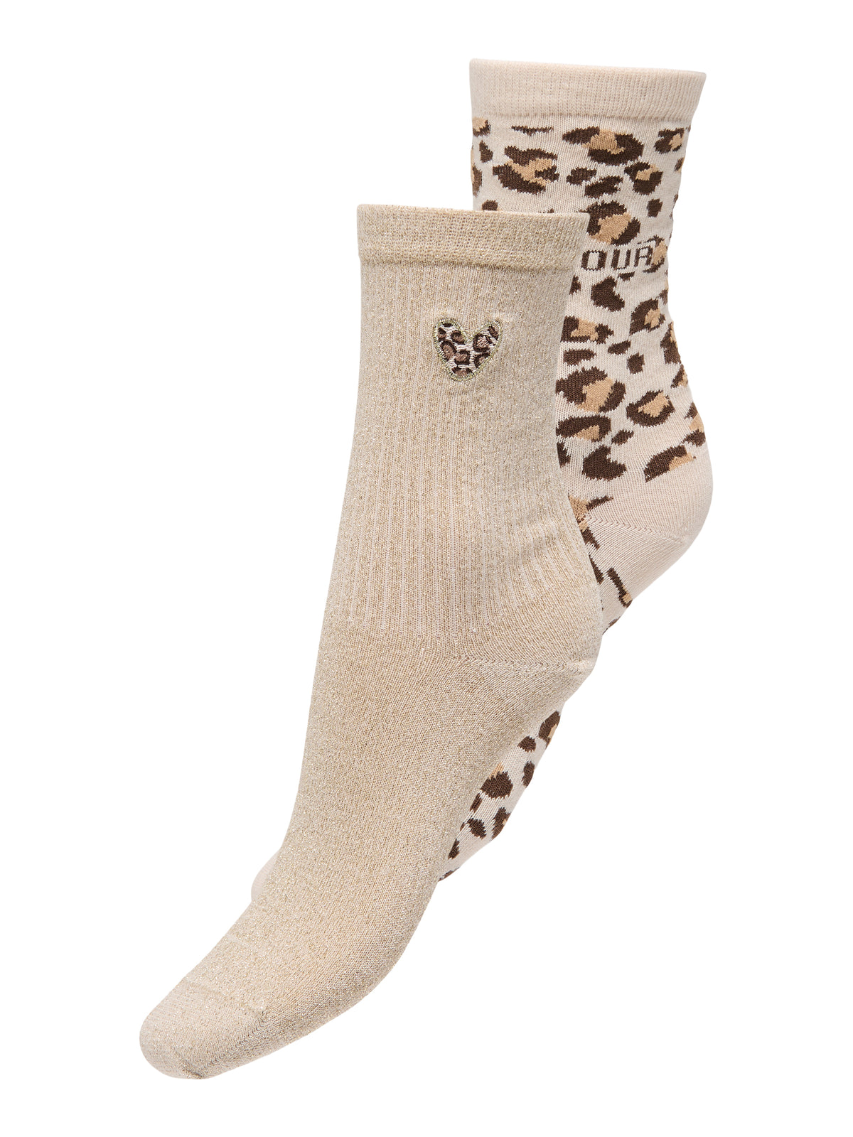 Calzini Olivia Confezione da 2 con Dettaglio Glitter e Animalier Sabbia