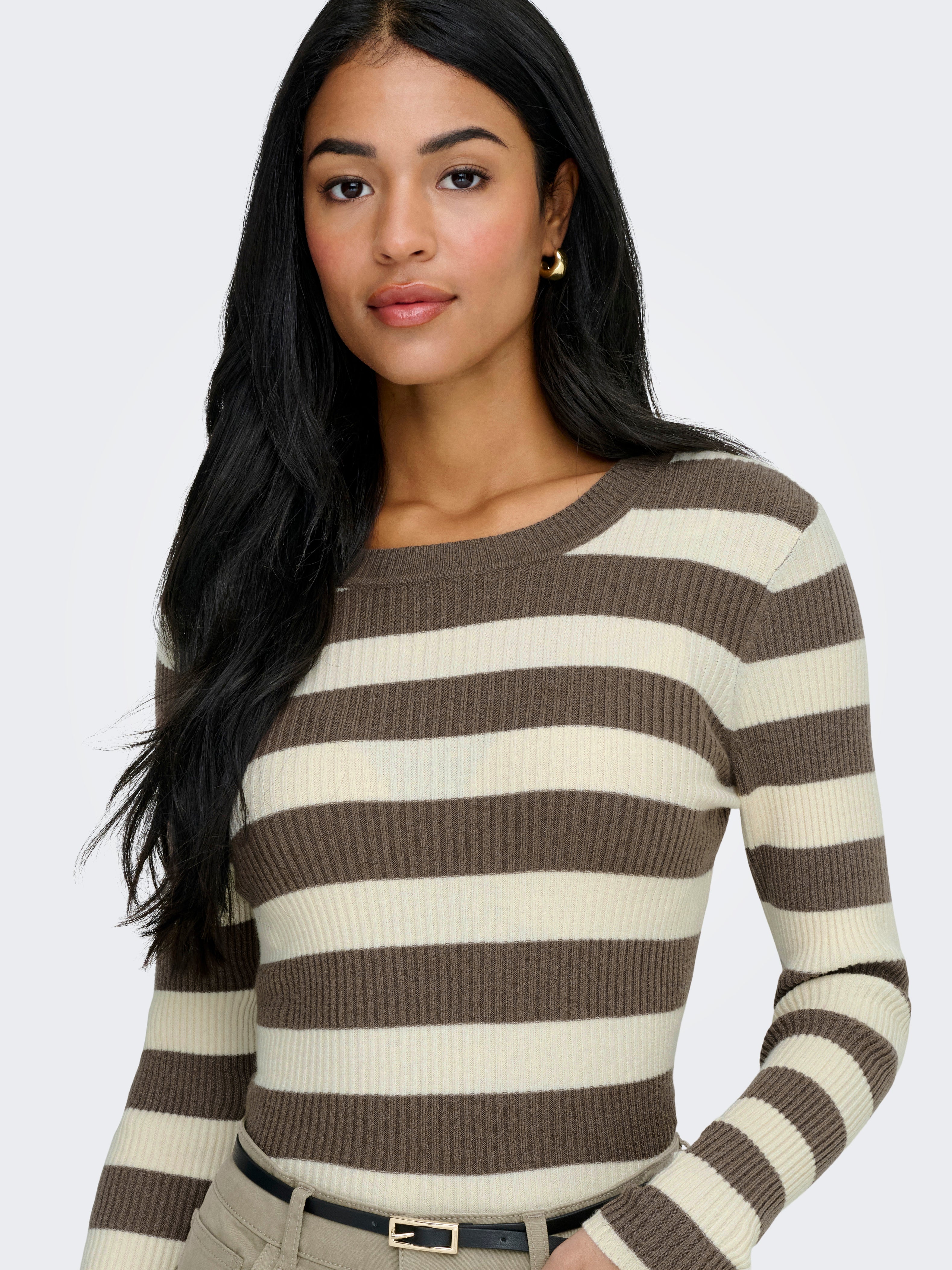Maglioncino Only Louisa righe marrone e panna