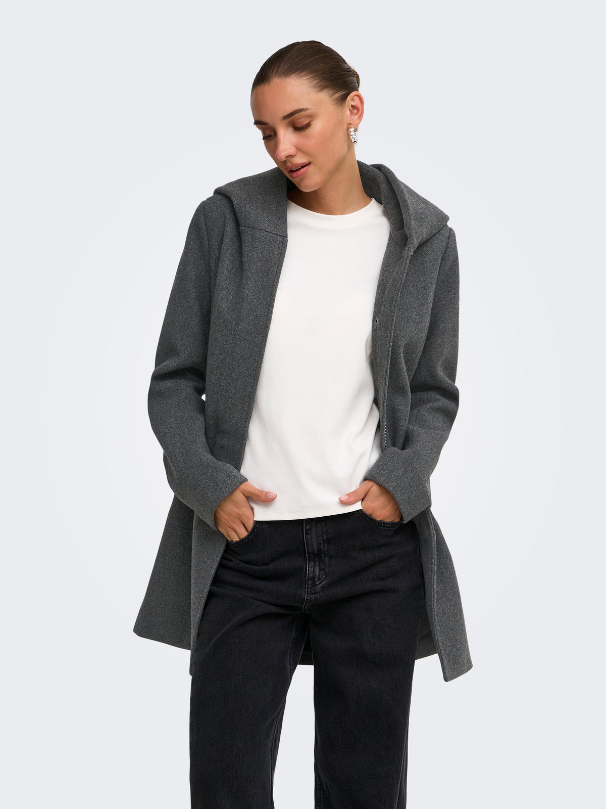 Cappotto Lungo Only Blake con Cappuccio  Grigio Scuro