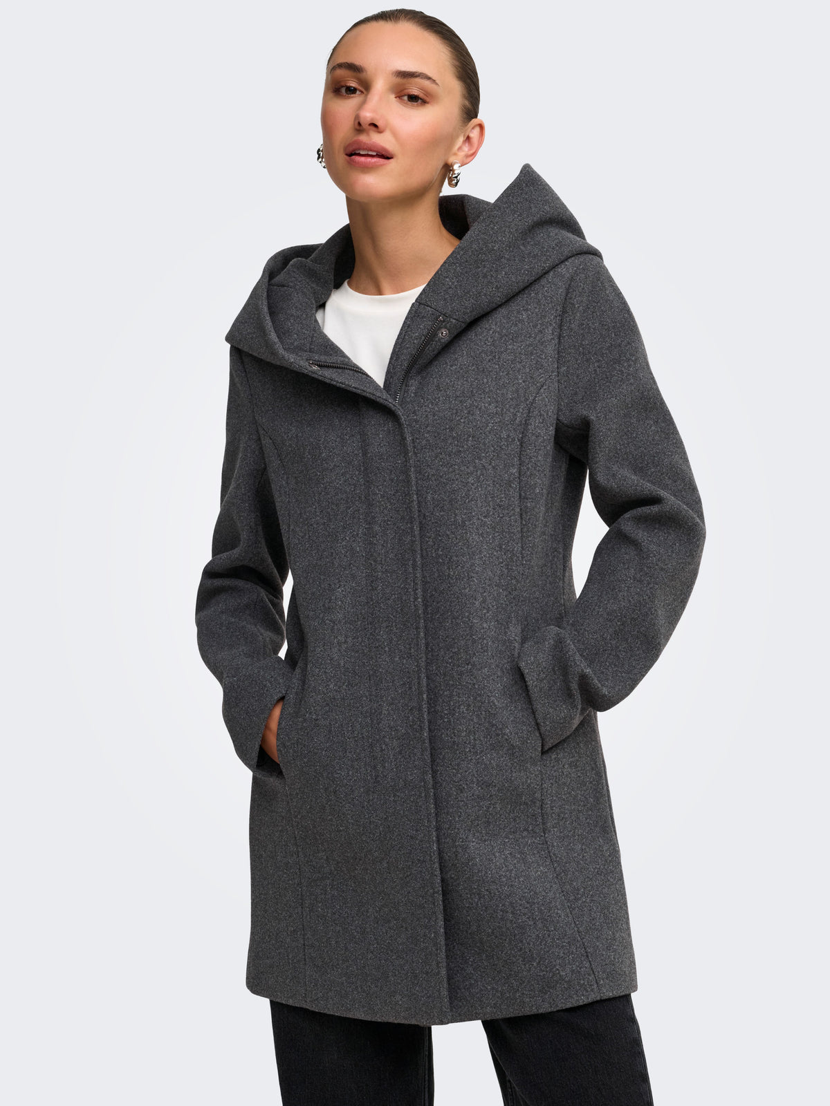 Cappotto Lungo Only Blake con Cappuccio  Grigio Scuro