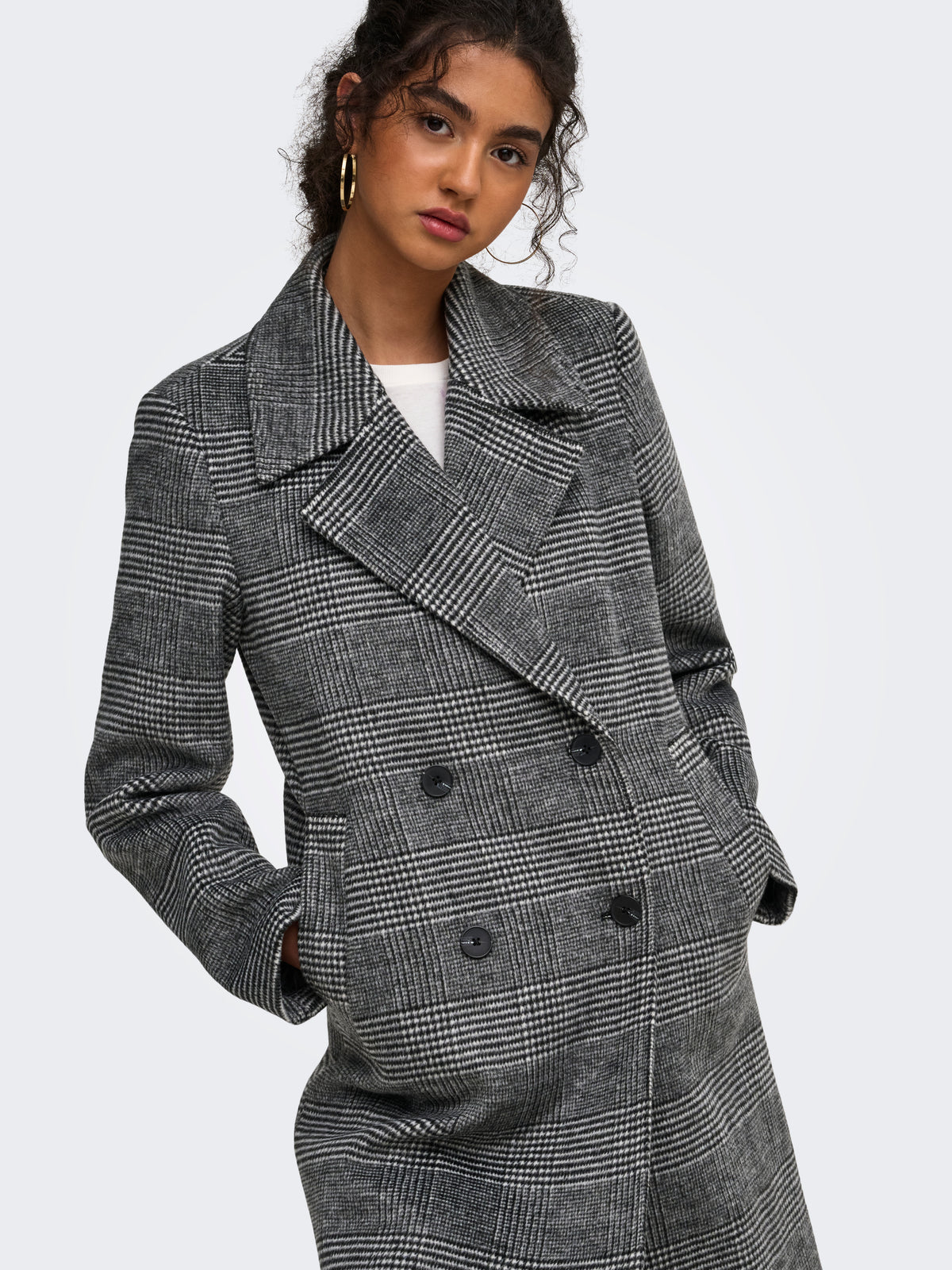 Cappotto Lungo Tenna Doppio Petto a Quadri Grigio Antracite