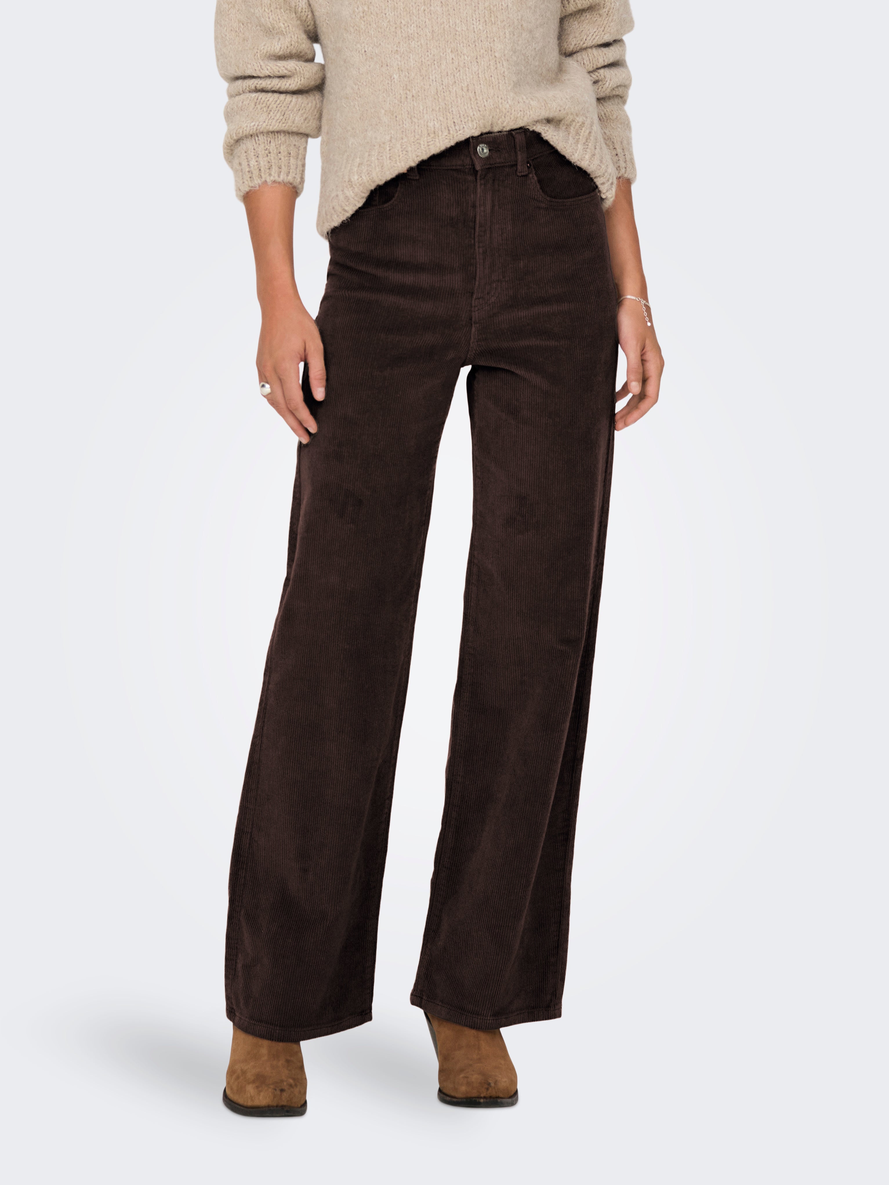 Pantaloni Wide Leg Velluto Coste Marrone