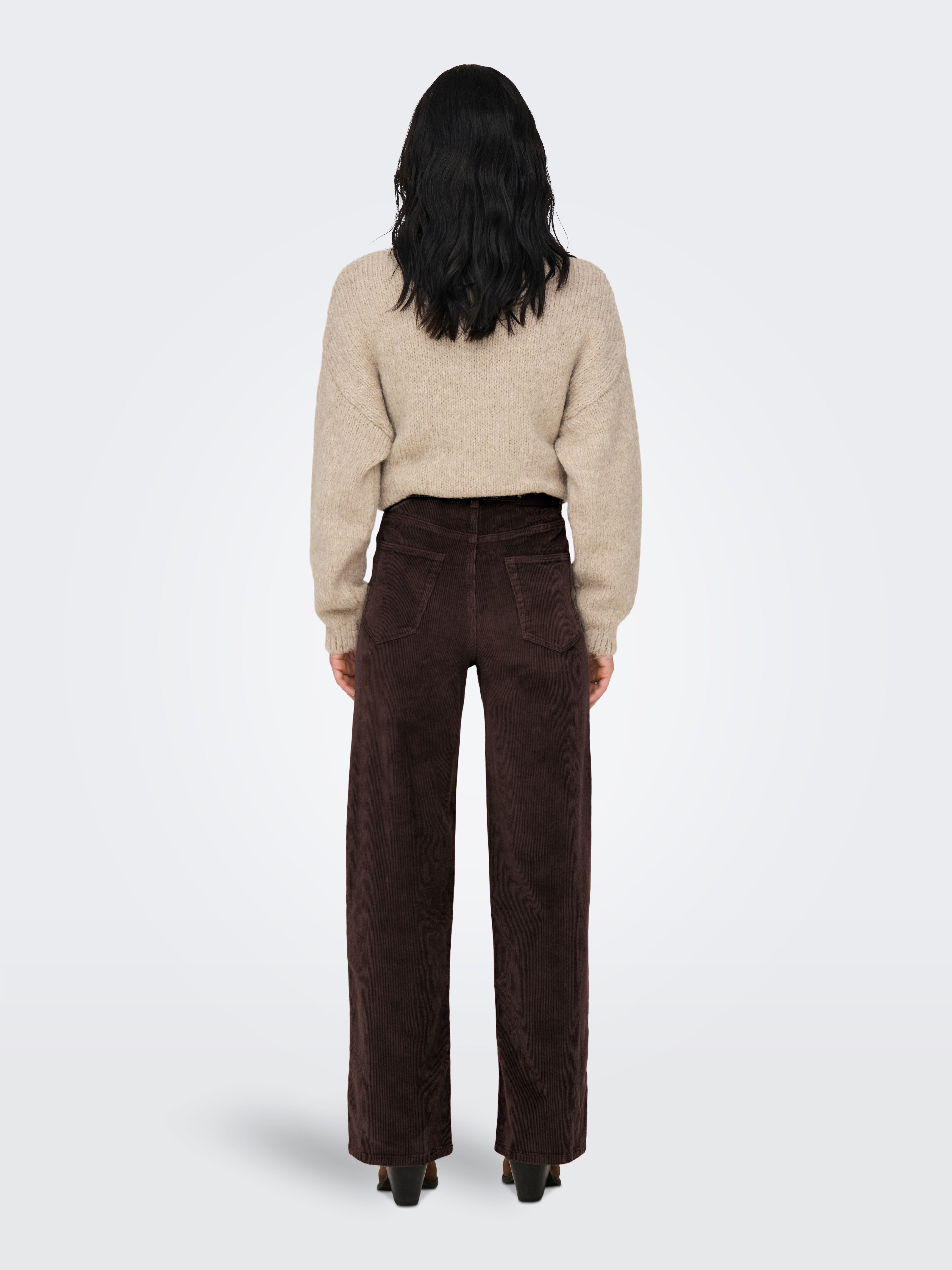 Pantaloni Wide Leg Velluto Coste Marrone