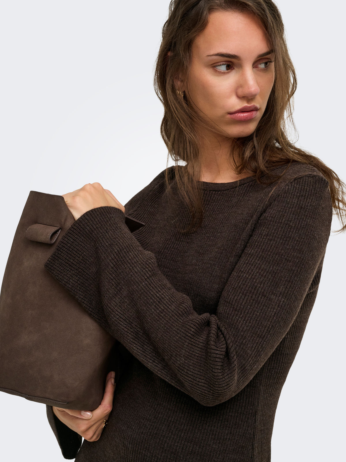Vestito Only Tessie in Maglia Scollo a Barca Coffee Bean