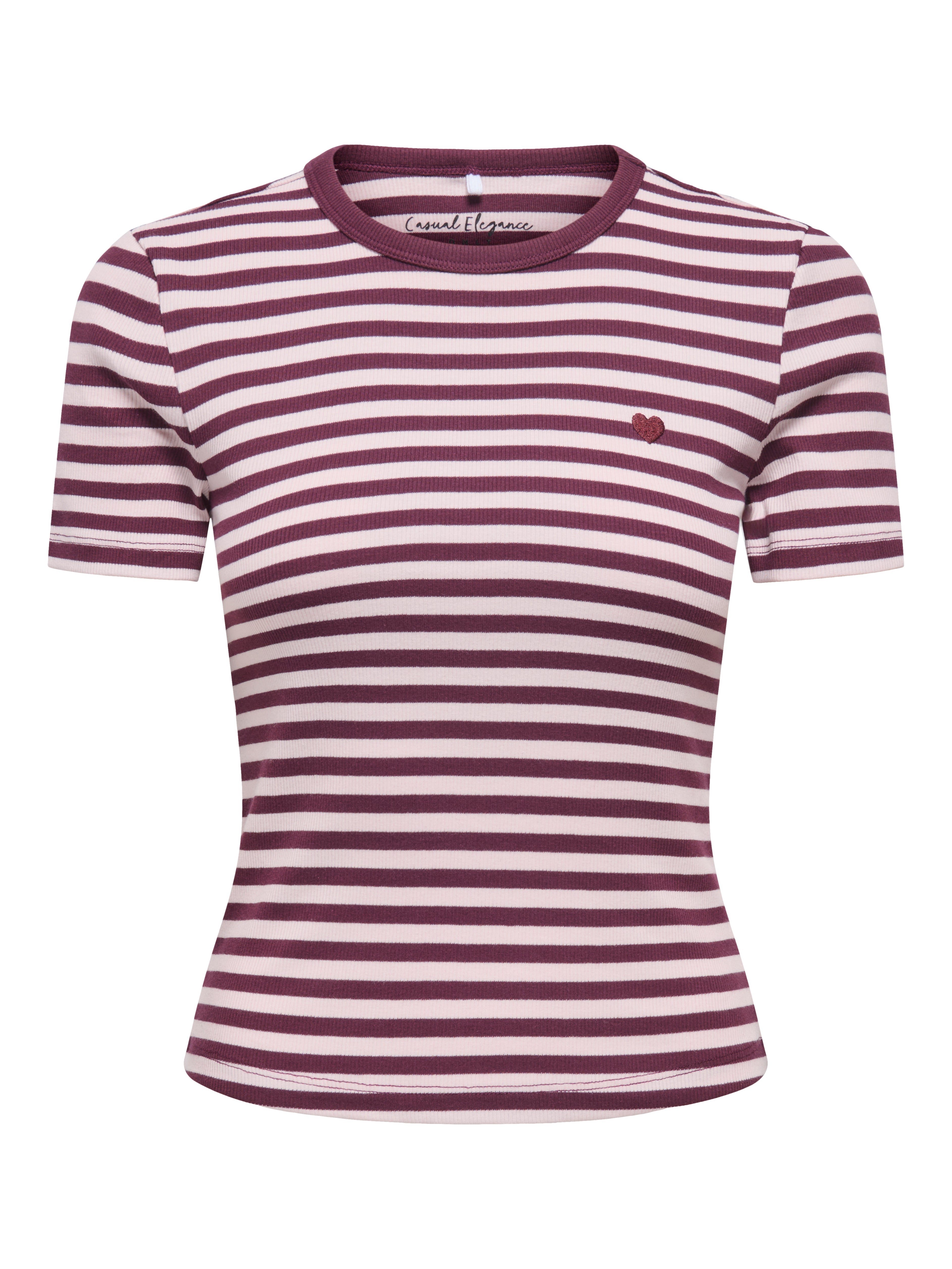 T-shirt Val a Righe Rosa e Bordeaux Con Cuore