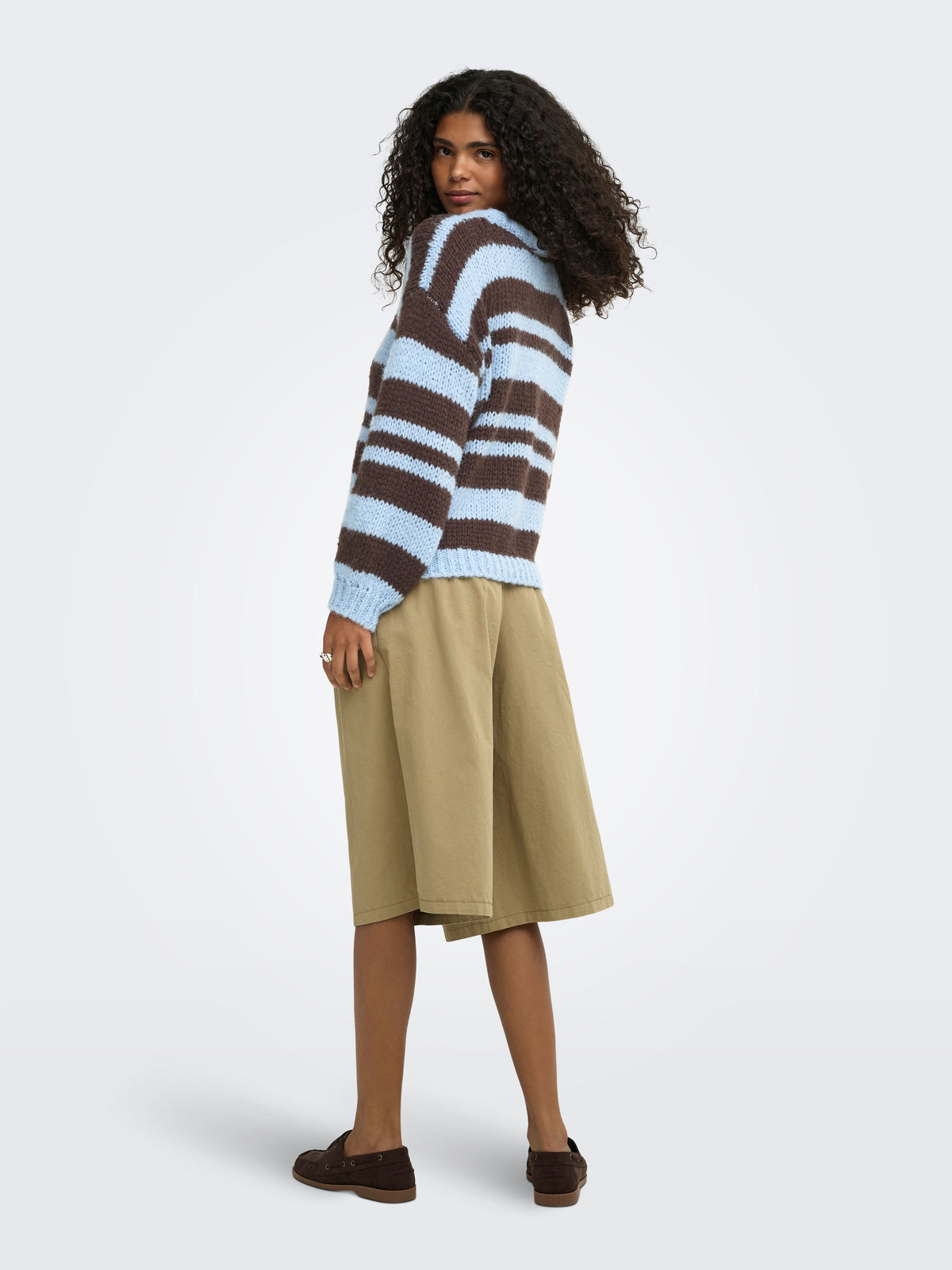 Maglione Girocollo Only Nordic a Righe Celeste e Marrone