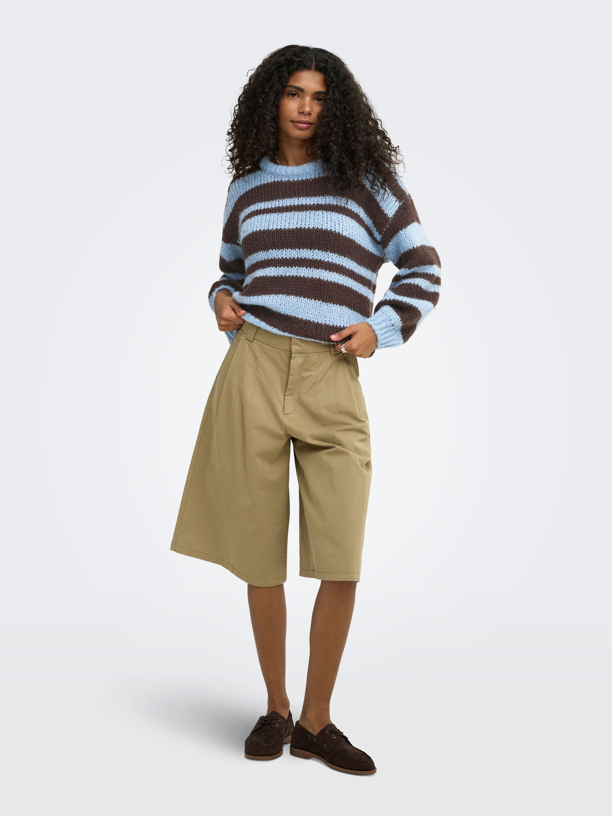 Maglione Girocollo Only Nordic a Righe Celeste e Marrone