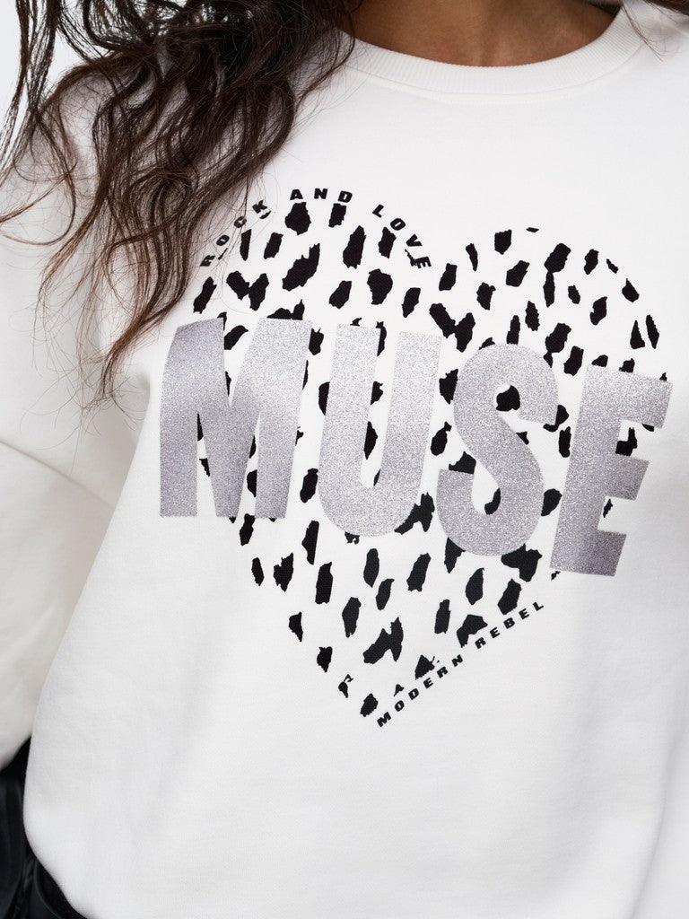 Felpa Girocollo Only Tammie Muse Heart Stampa Leopardata