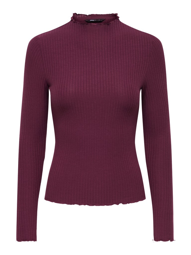 T-shirt Emma a costine a maniche lunghe bordeaux