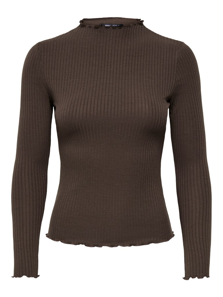 T-shirt Emma a costine a maniche lunghe cioccolato