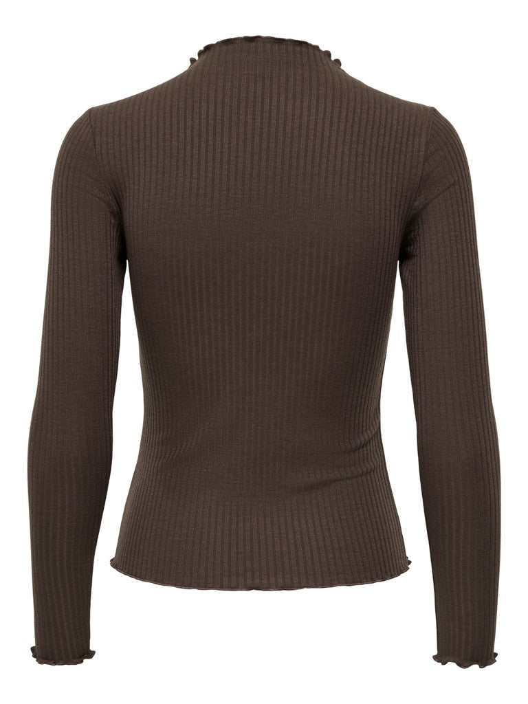 T-shirt Emma a costine a maniche lunghe cioccolato