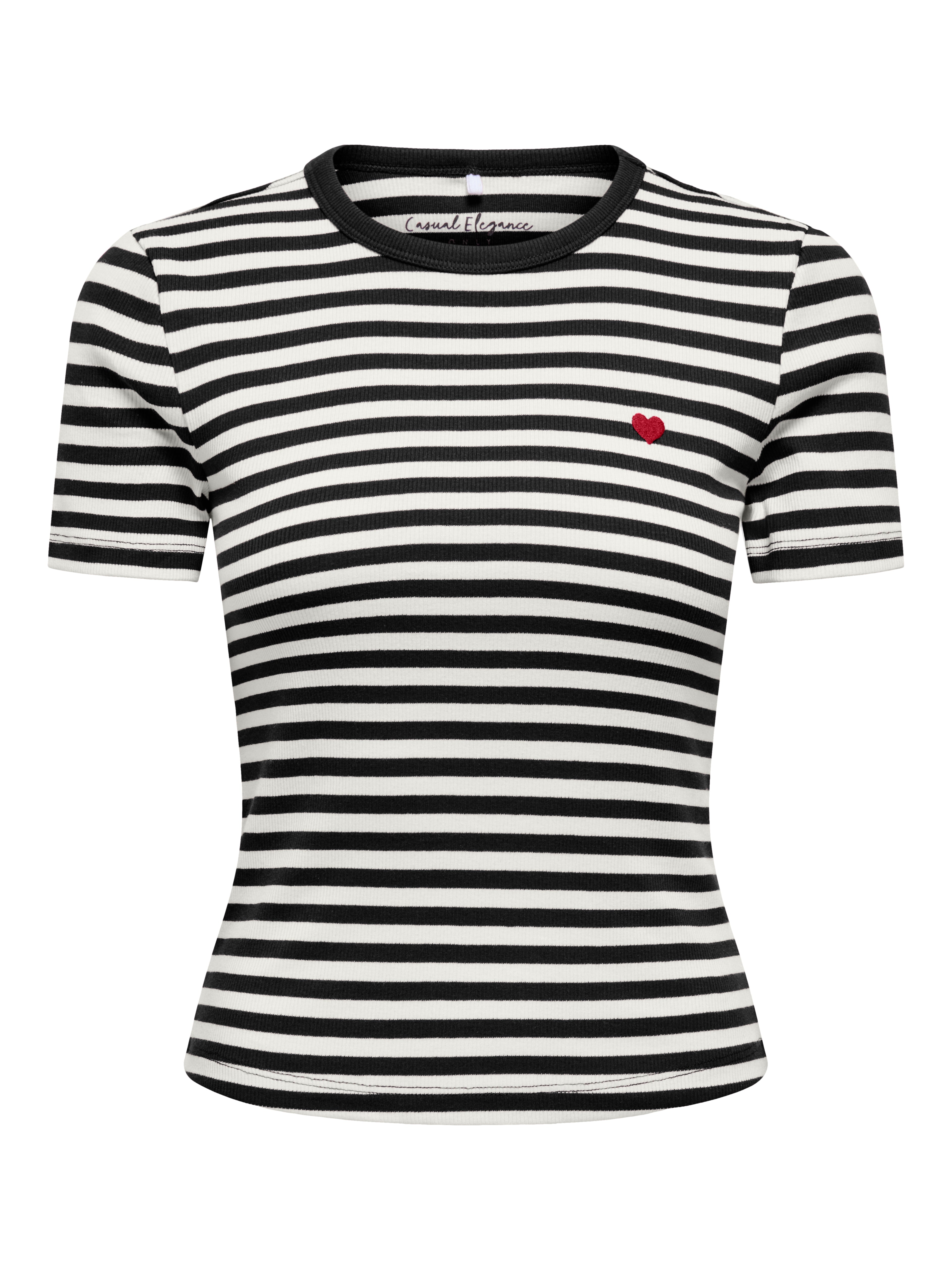 T-shirt Val a Righe Bianco e Nero Con Cuore