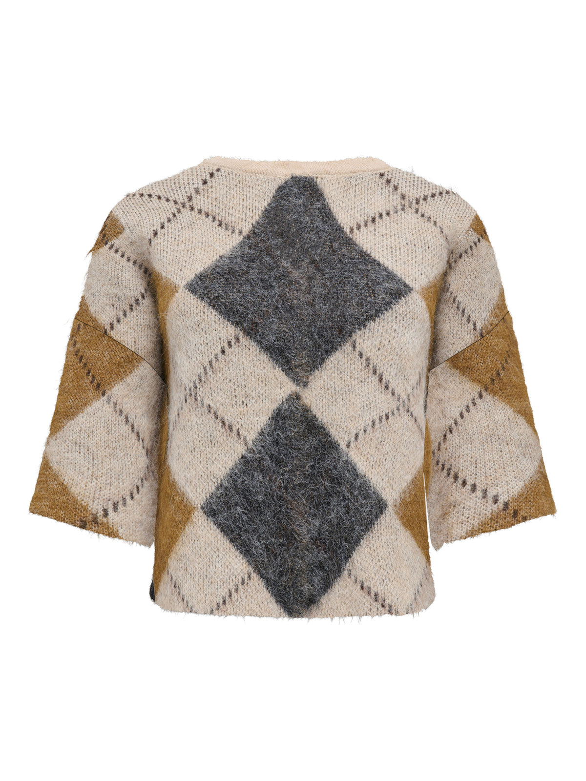 Maglione Only Noeme a Rombi a Manica Corta Panna, Antracite e Senape