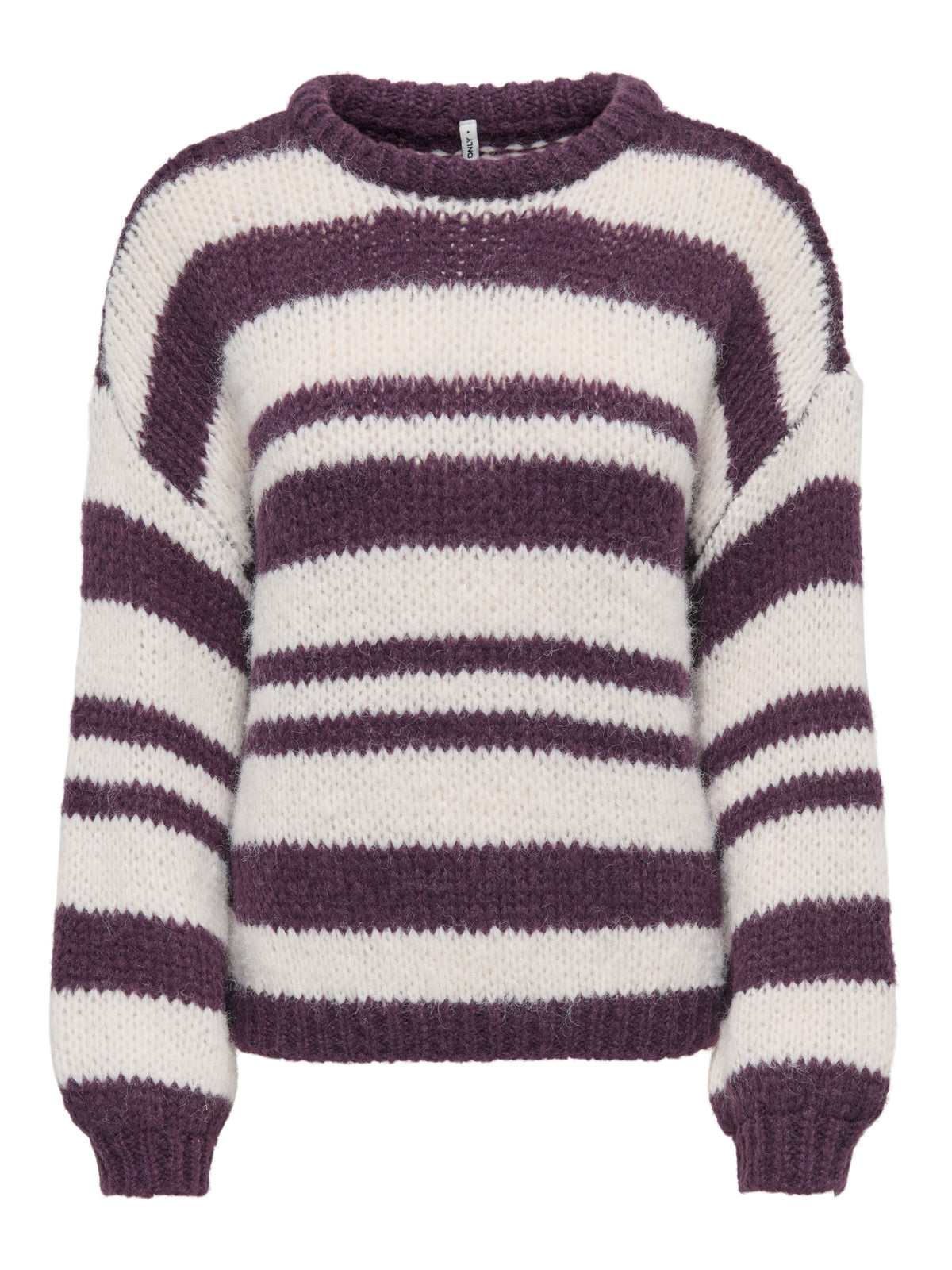 Maglione Girocollo Only Nordic a Righe Viola Prugna e Panna