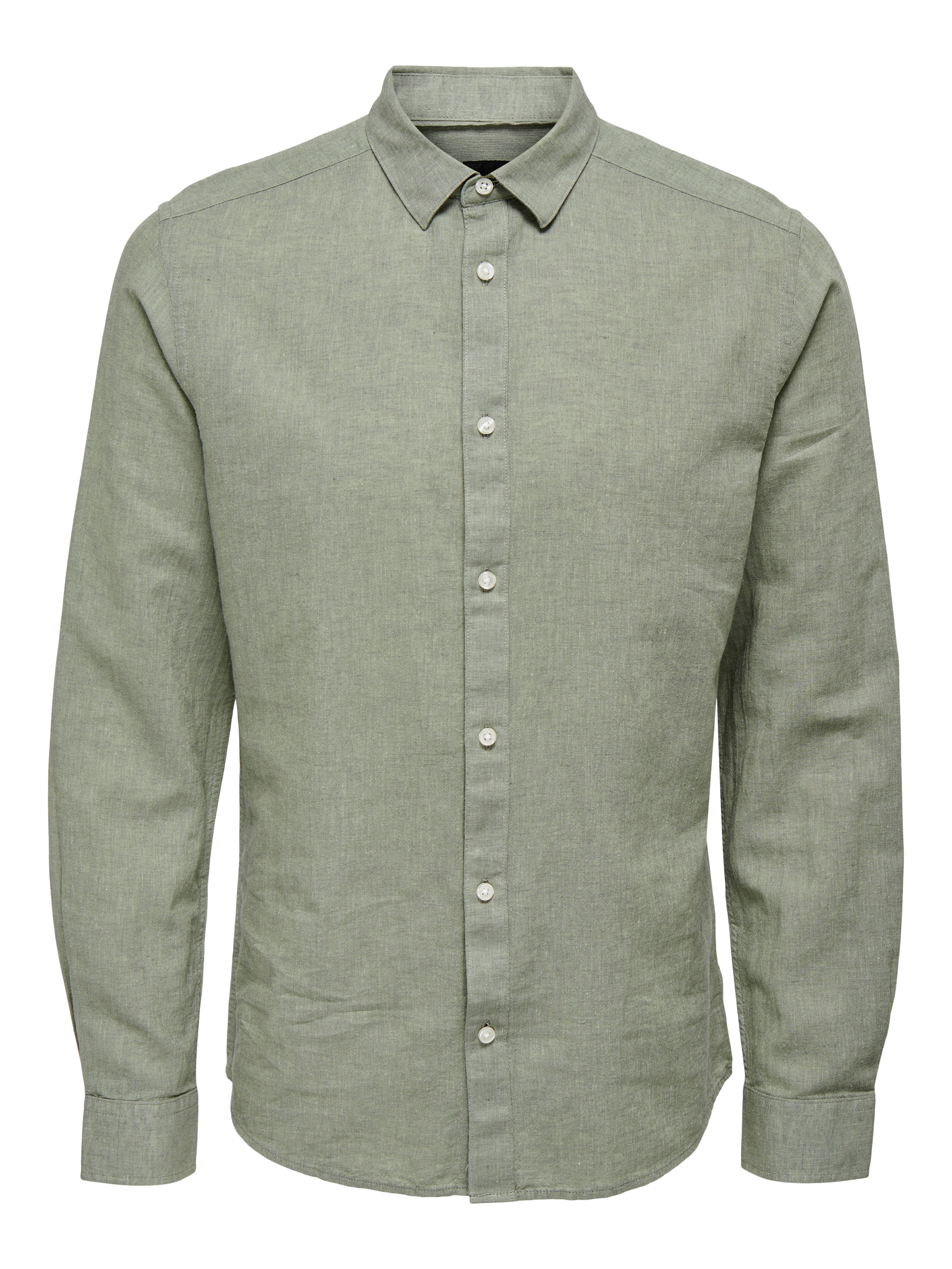 Camicia Caiden Misto Lino Verde Salvia con Colletto