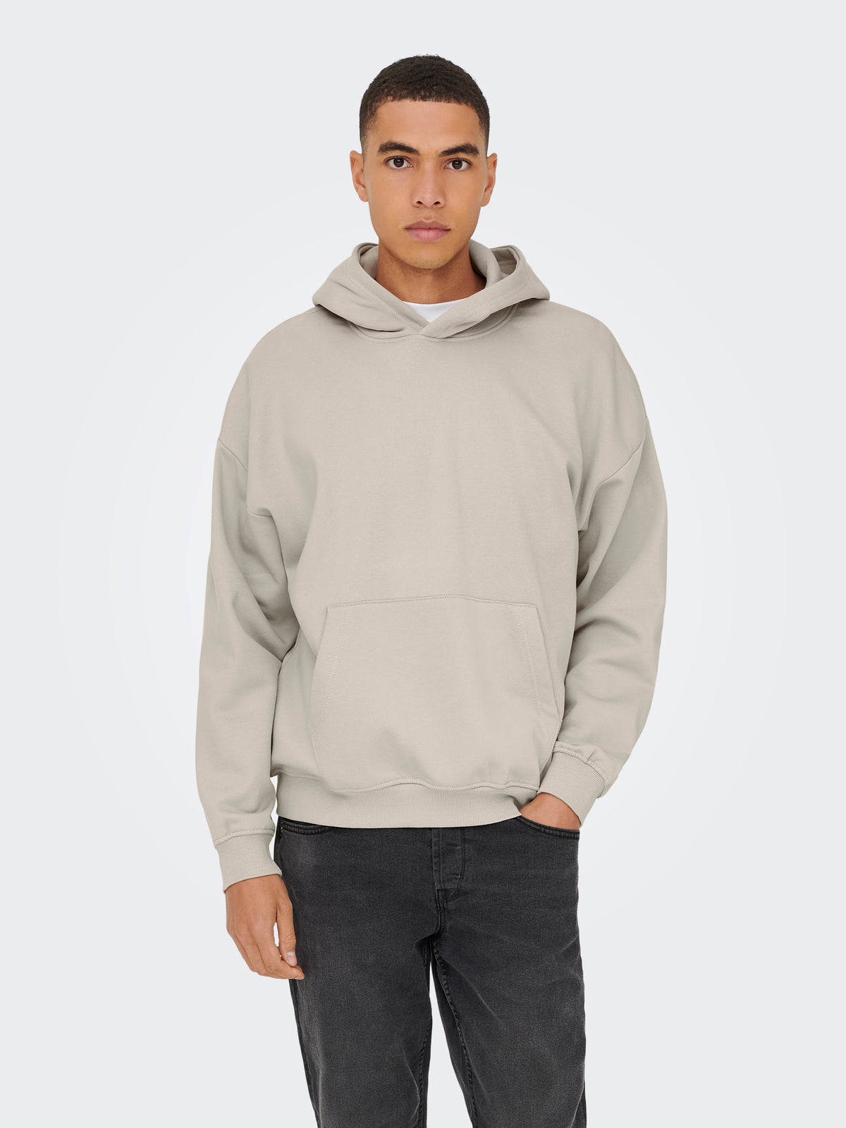 Felpa Uomo Felpata Only & Sons con Cappuccio Turner Loose Fit Beige Chiaro