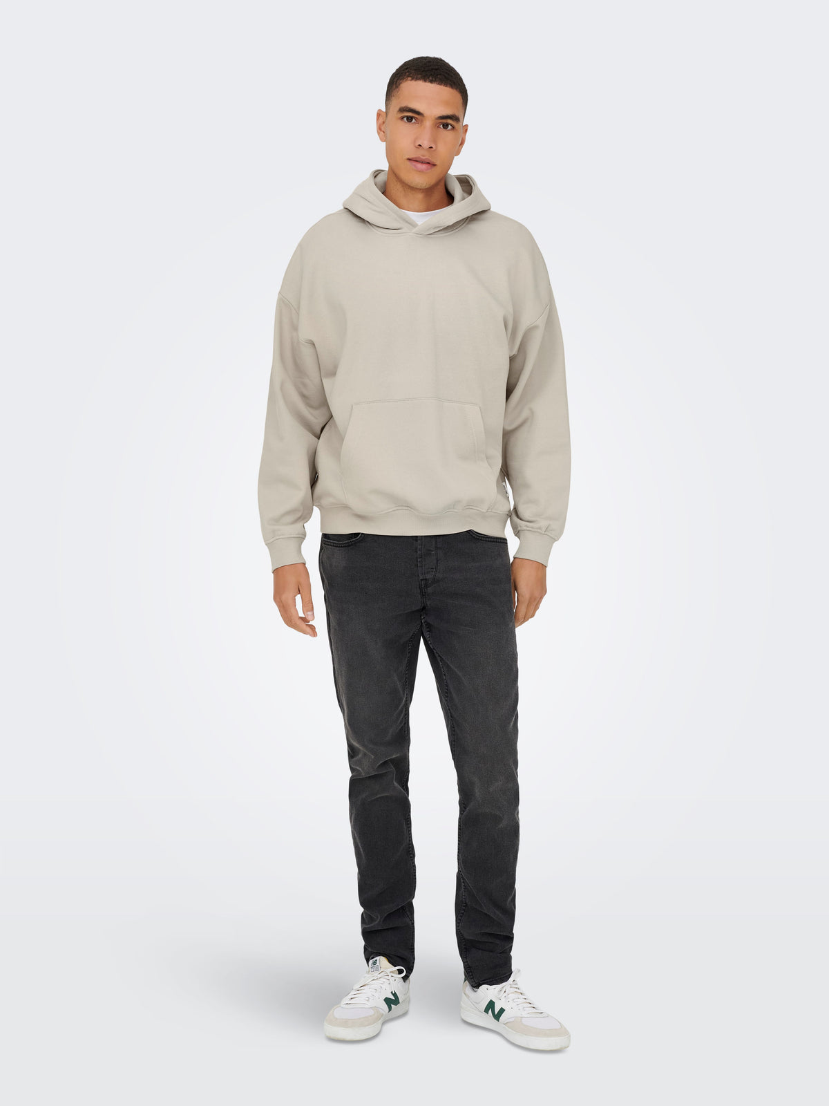 Felpa Uomo Felpata Only & Sons con Cappuccio Turner Loose Fit Beige Chiaro