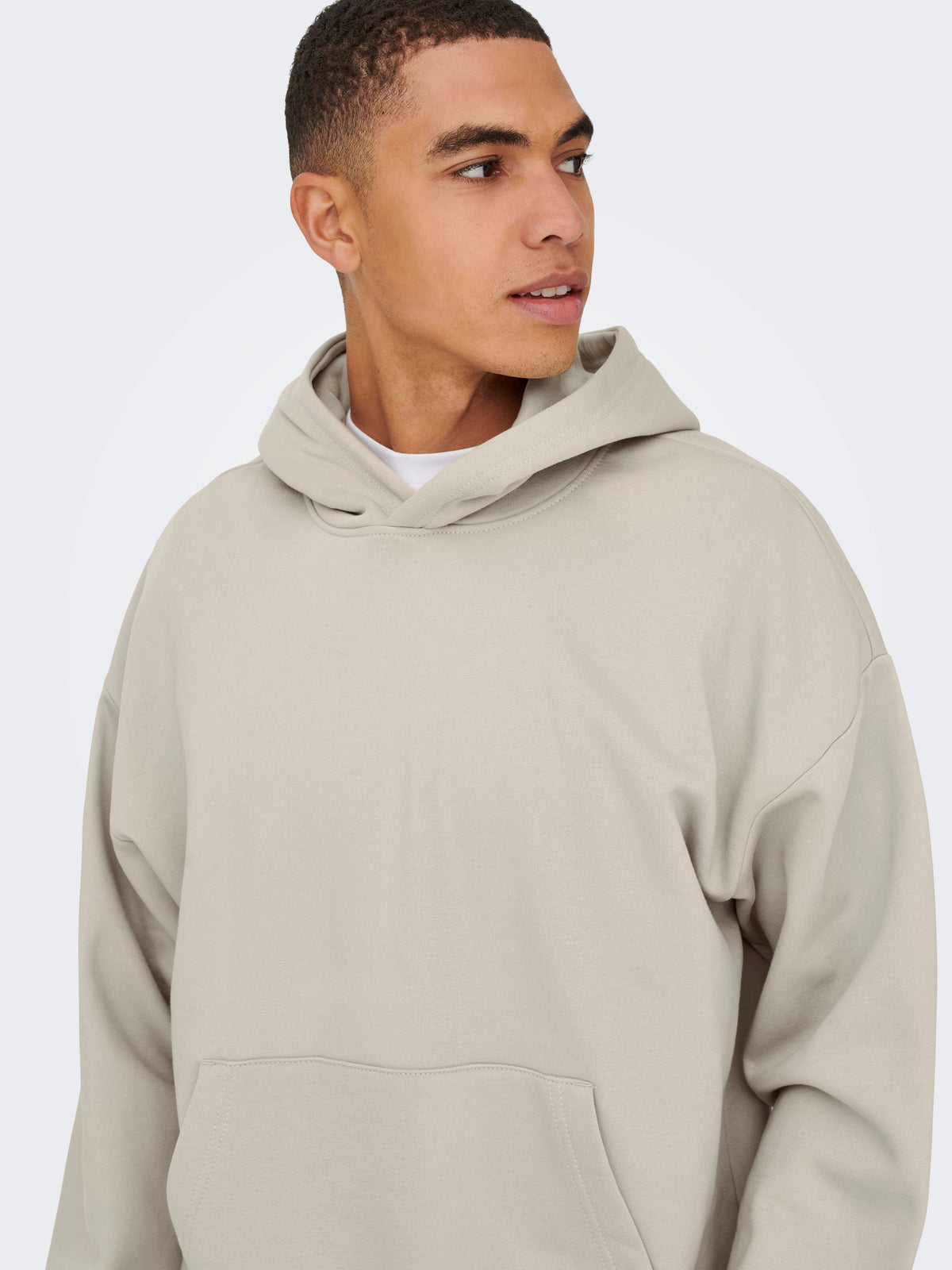 Felpa Uomo Felpata Only & Sons con Cappuccio Turner Loose Fit Beige Chiaro